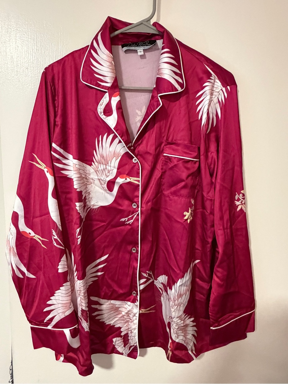 Dalia MacPhee crane print pajama set - deep pink